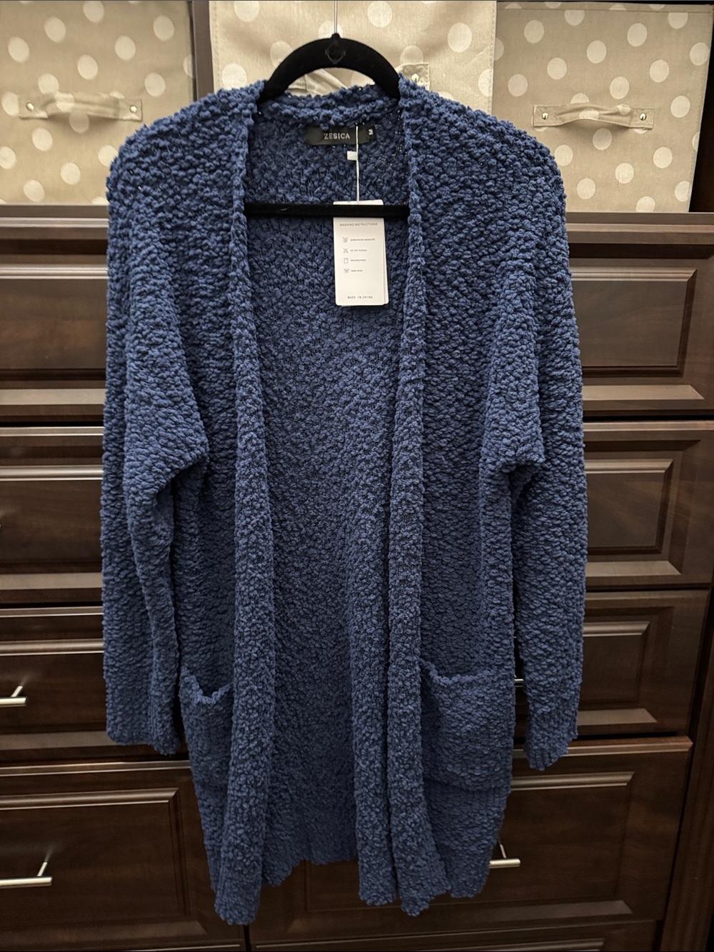 Cozy Open-Front Popcorn Knit Cardigan - Navy Blue